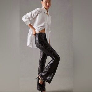 By Anthropologie Joni Sequin Flare Pants size 6 Black
